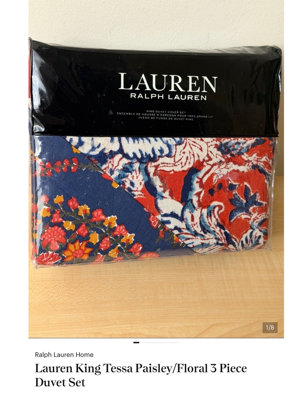 Lauren Ralph Lauren Paisley Floral Duvet Cover Set in Navy, Red & White